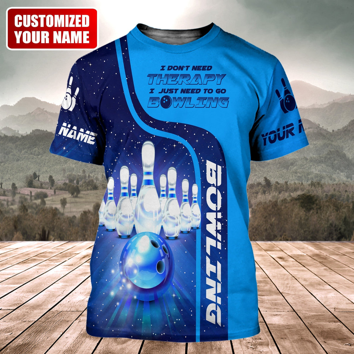Bowling Therapy Shirt, Stress Relief Ball & Pins All-Over Print Unisex Tee