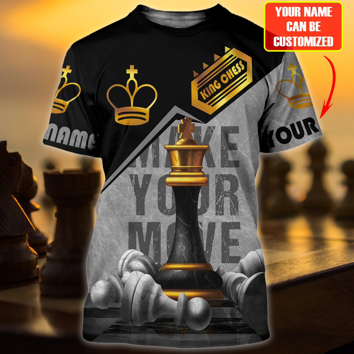Make Your Move King Chess Shirt, Golden Royal Board All-Over Print Unisex Tee