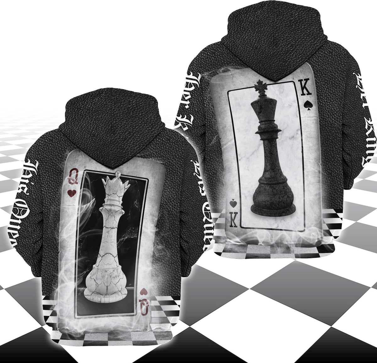 King & Queen Chess Couple Hoodie Set, Romantic 3D All-Over Print Chess Apparel