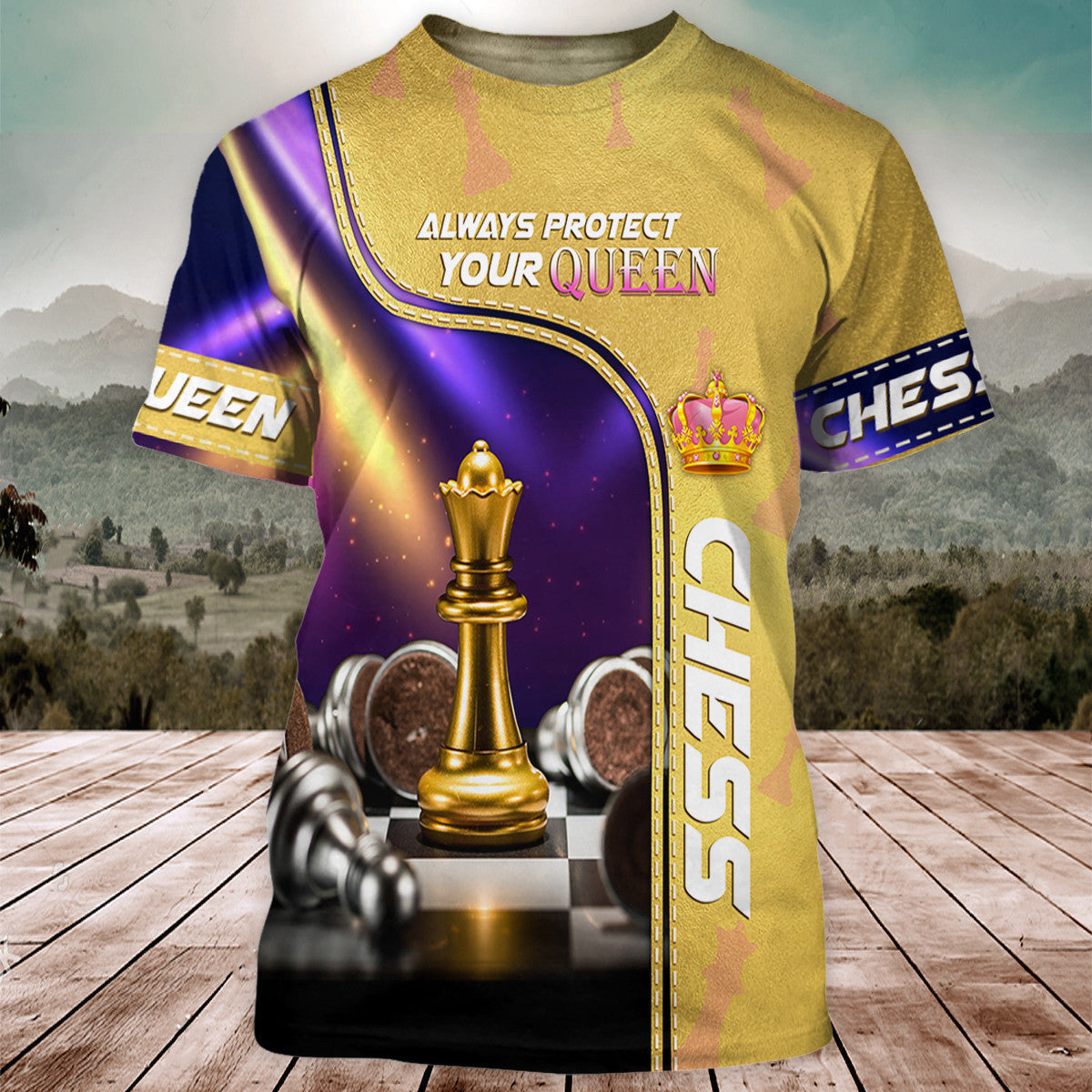 Royal Queen Chess Shirt, Elegant Chess Pieces All-Over Print Unisex Tee