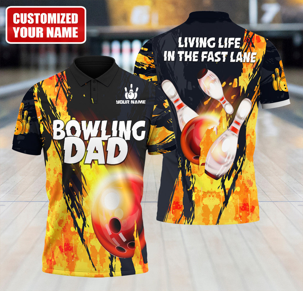 Bowling Dad Shirt, Proud Bowler Ball & Pins All-Over Print Unisex Tee