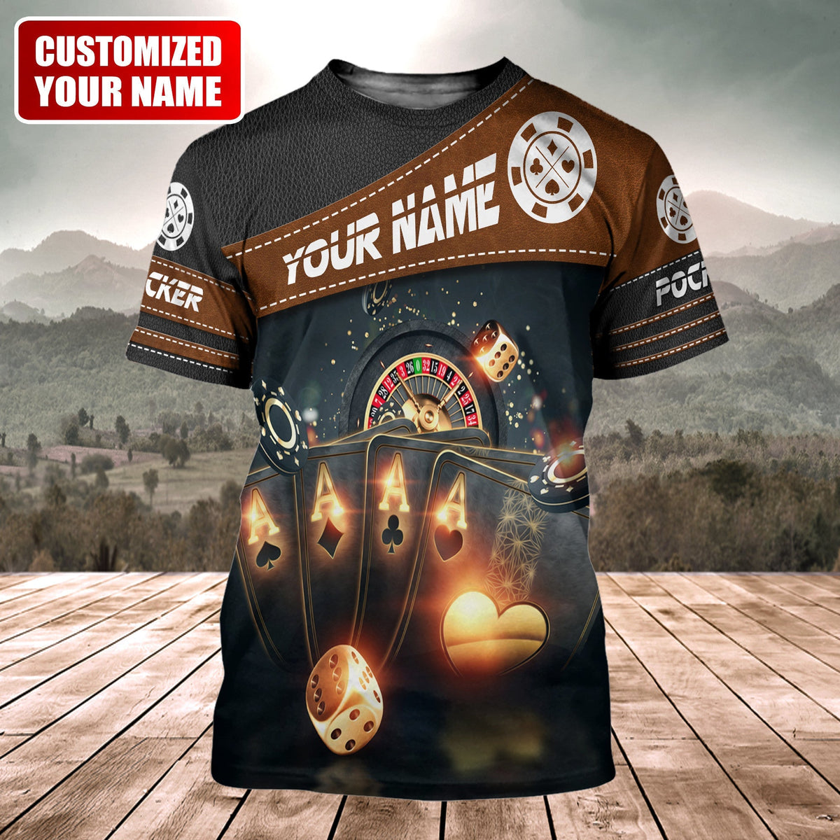 Poker Royal Flush Shirt, Classic Casino Cards All-Over Print Unisex Tee