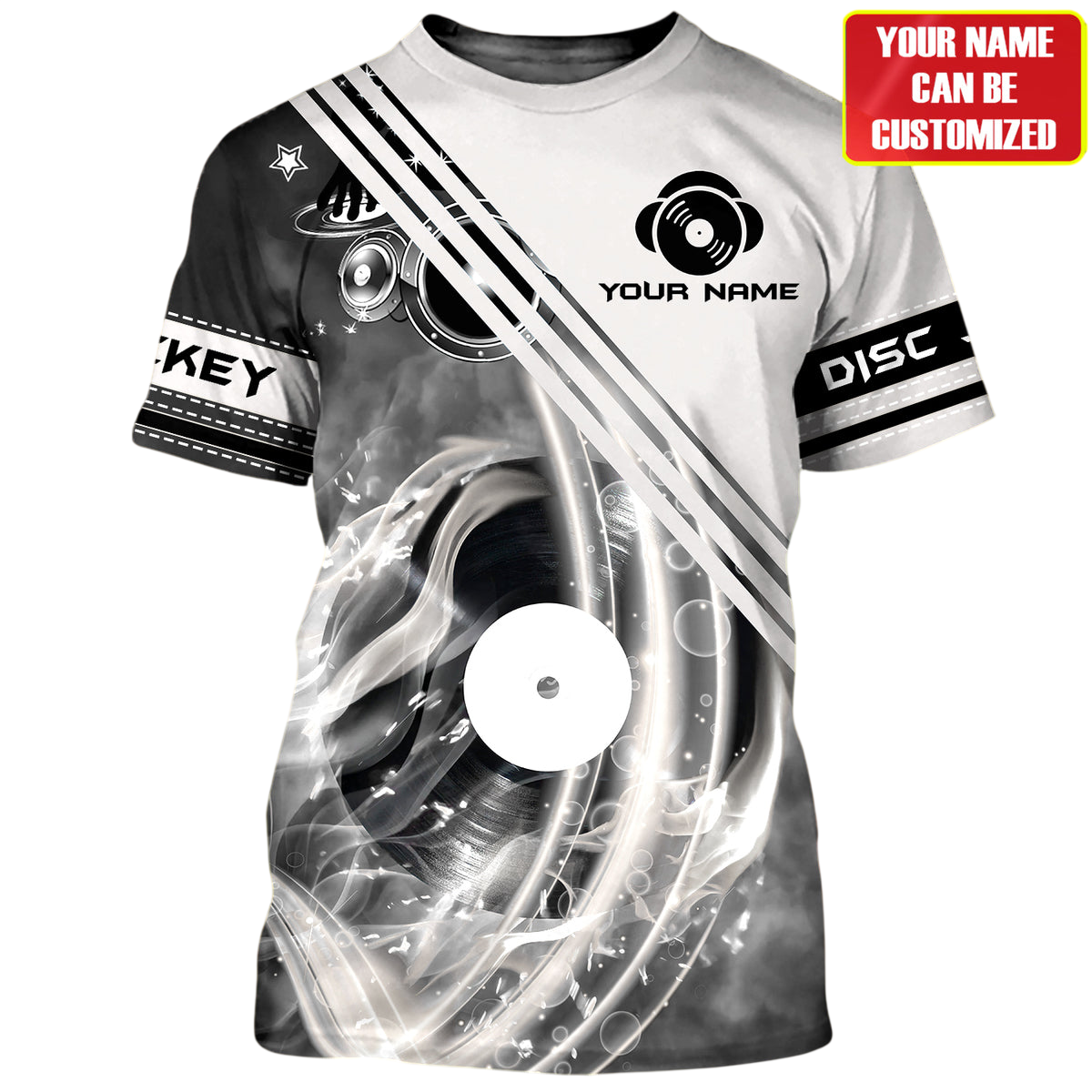 DJ Club Shirt, Turntable Rhythm All-Over Print Unisex Tee