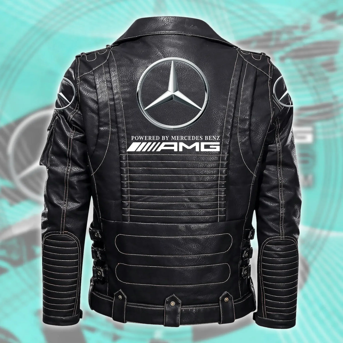Merc AMG Belt Solid Zipper Street Leather Jacket