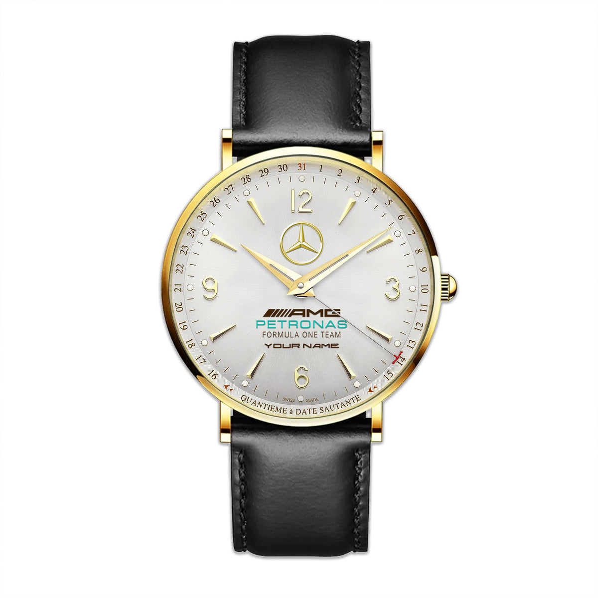 Personalized Merc AMG Petronas Jaeger Quartz Leather Watch