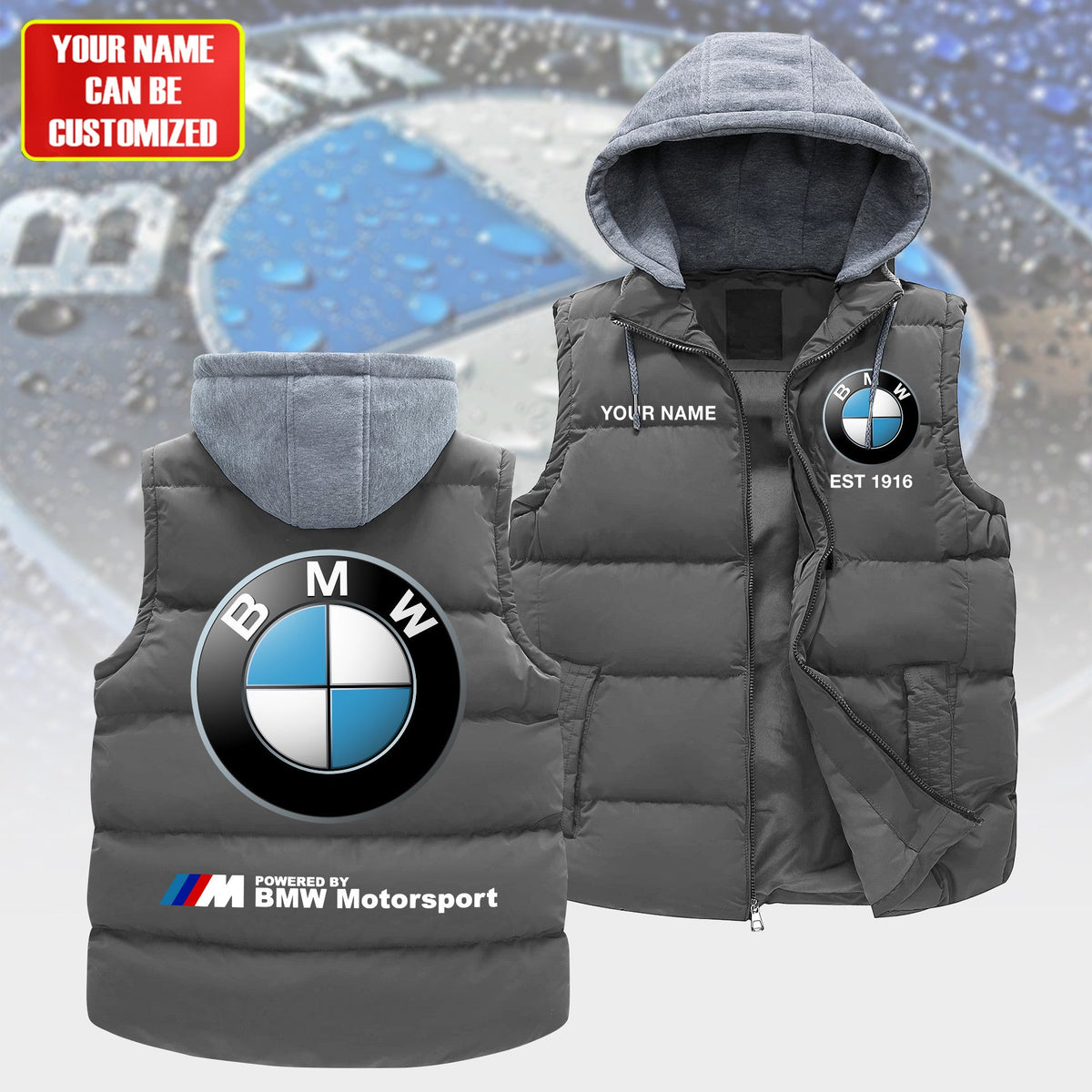 Personalized BW Motorsport Sleeveless Puffer Jacket With Hood