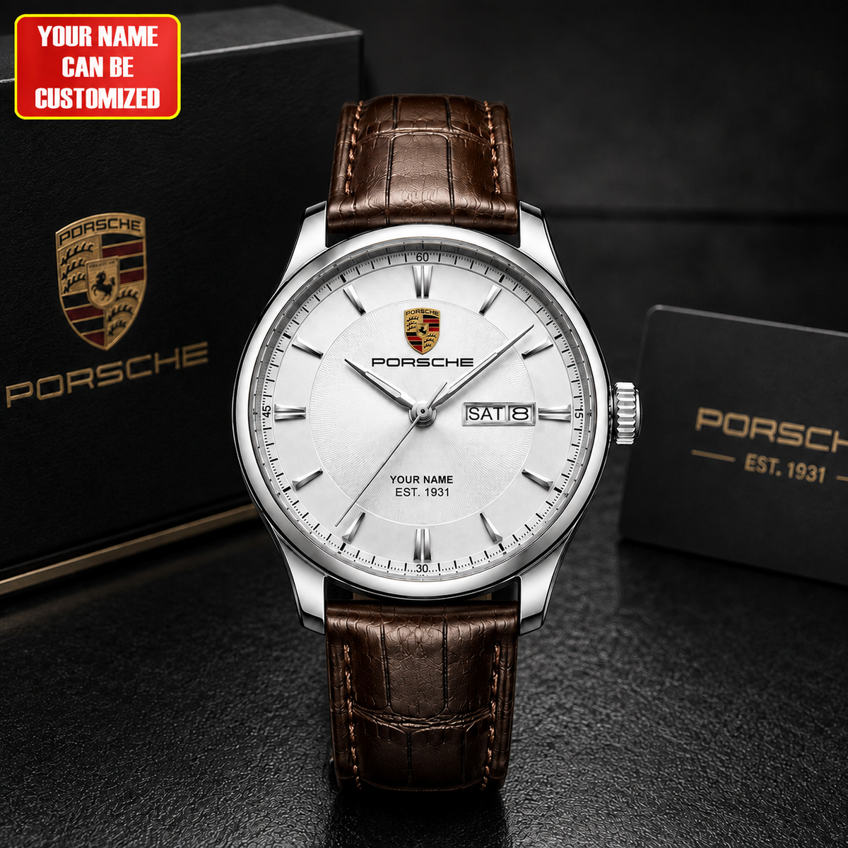 Personalized Pors Business man Leather Strap Watch