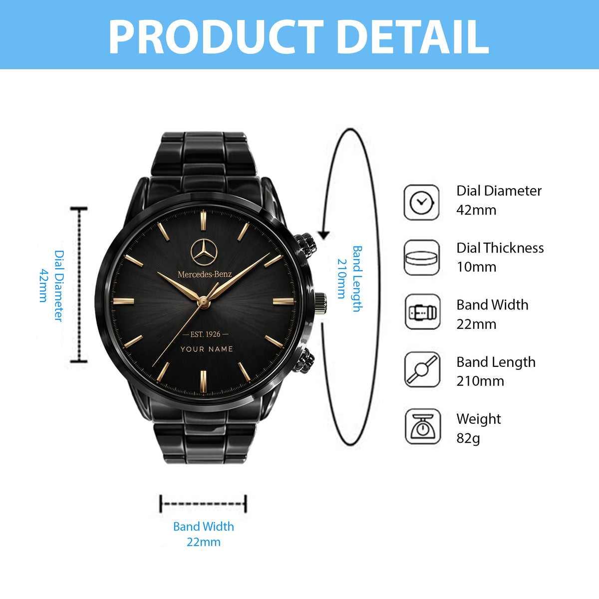 Personalized Merc EST 1926 Edition Stainless Steel Watch