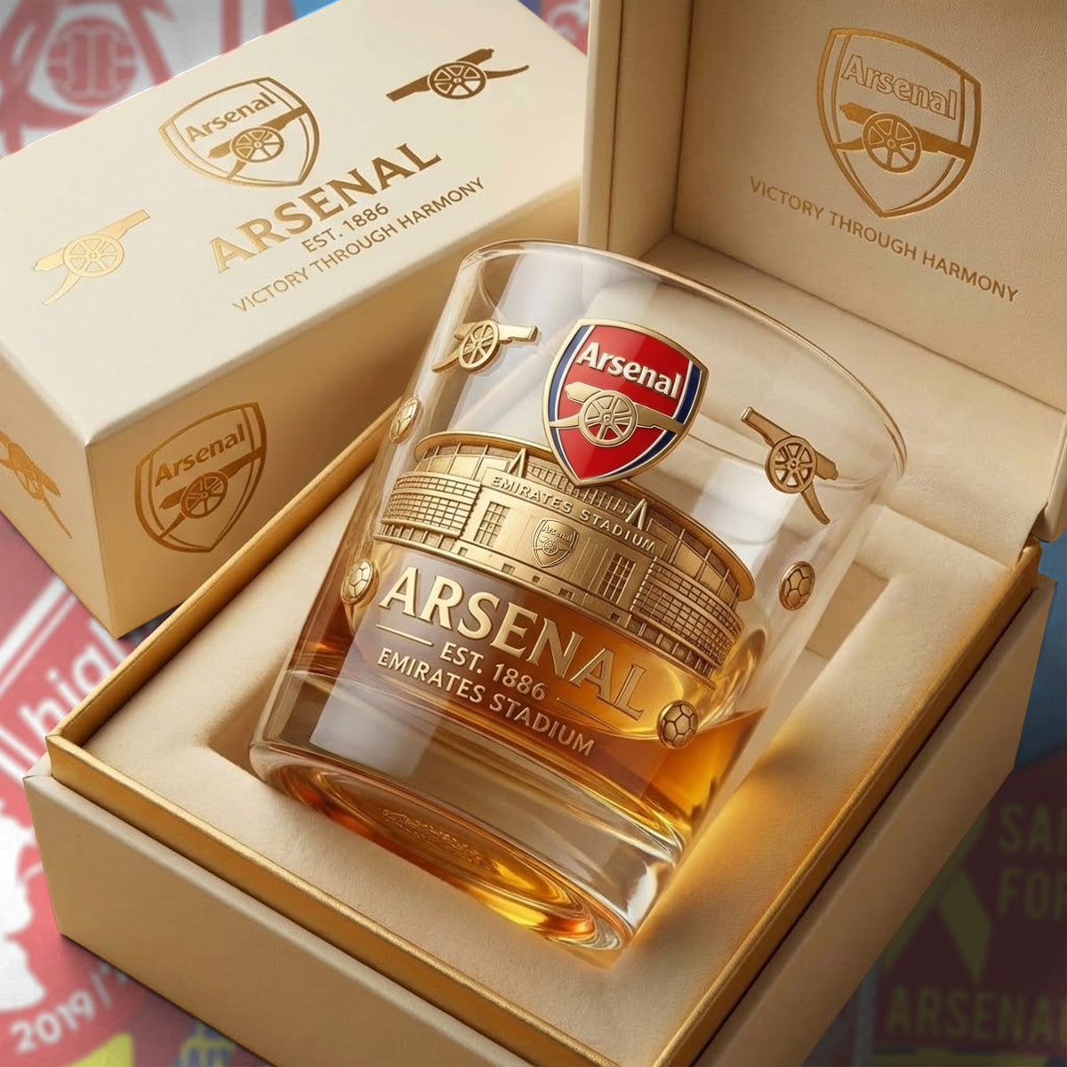 Personalized Arsenal Golden Stadium Whisky , Arsenal Whiskey Glass, Holiday Gifts