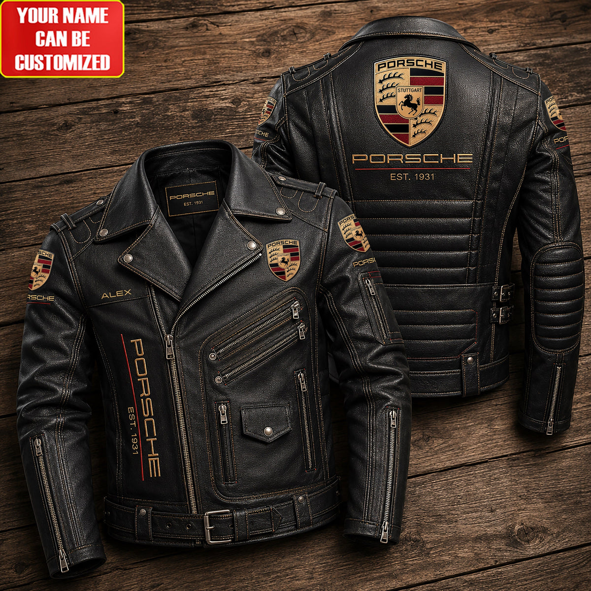 Pors EST 1931 Vintage Belt Solid Zipper Street Leather Jacket