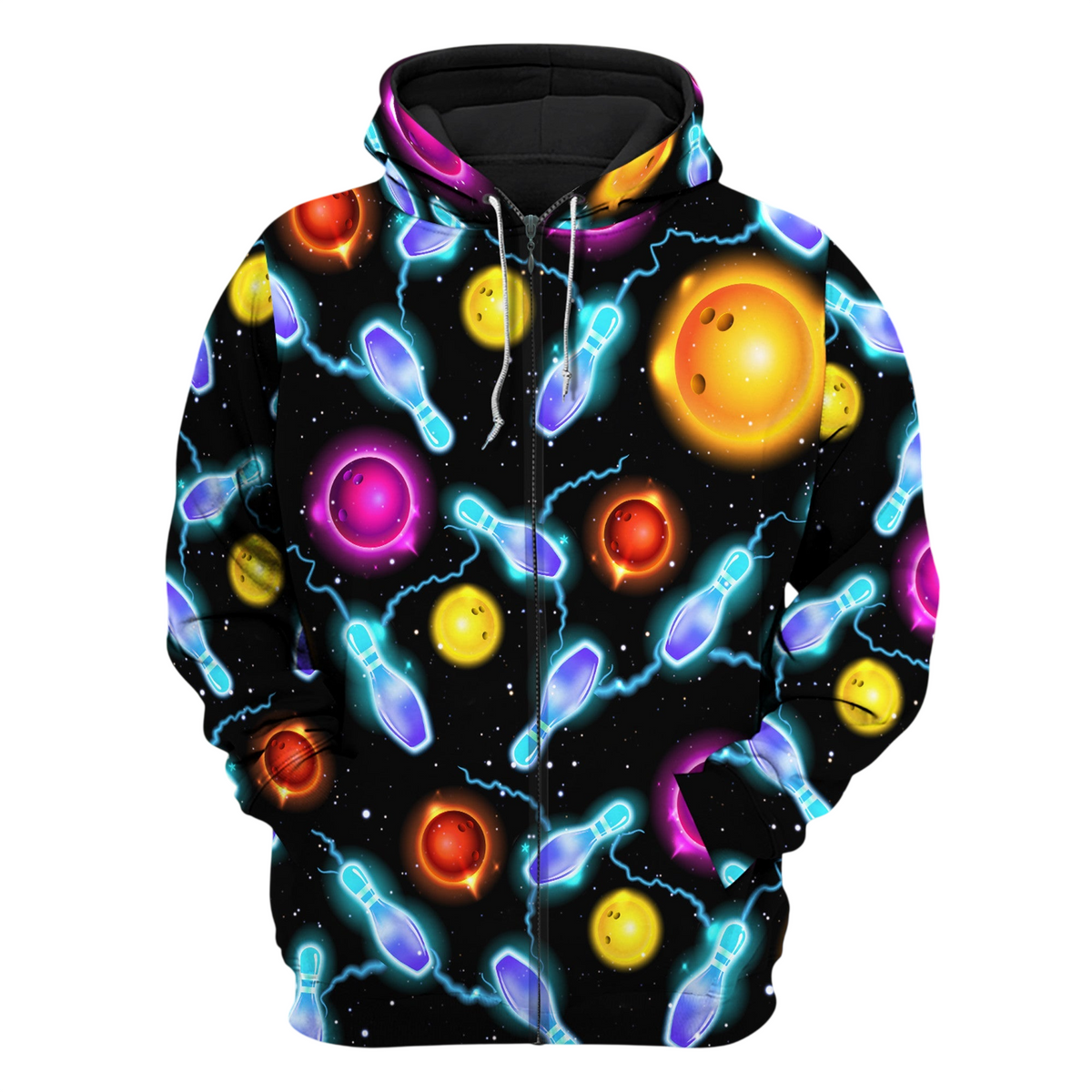 Bowling Art Shirt, Artistic Bowling Ball & Pins All-Over Print Unisex Tee