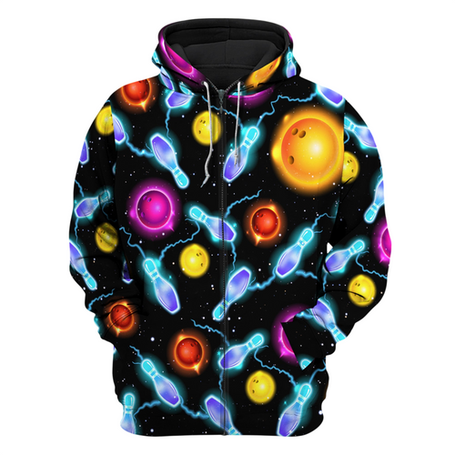 Bowling Art Shirt, Artistic Bowling Ball & Pins All-Over Print Unisex Tee