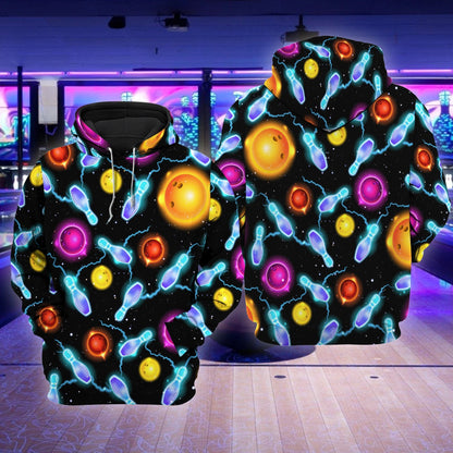 Bowling Art Shirt, Artistic Bowling Ball & Pins All-Over Print Unisex Tee