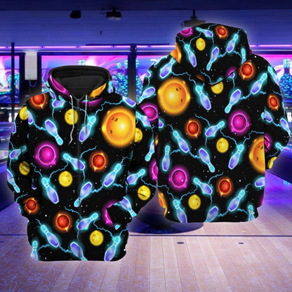 Bowling Art Shirt, Artistic Bowling Ball & Pins All-Over Print Unisex Tee