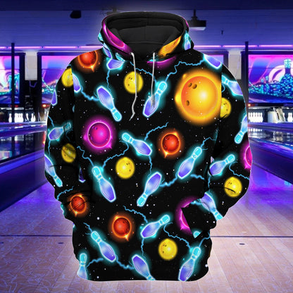 Bowling Art Shirt, Artistic Bowling Ball & Pins All-Over Print Unisex Tee