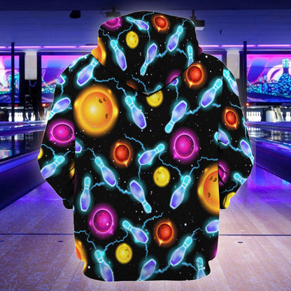 Bowling Art Shirt, Artistic Bowling Ball & Pins All-Over Print Unisex Tee