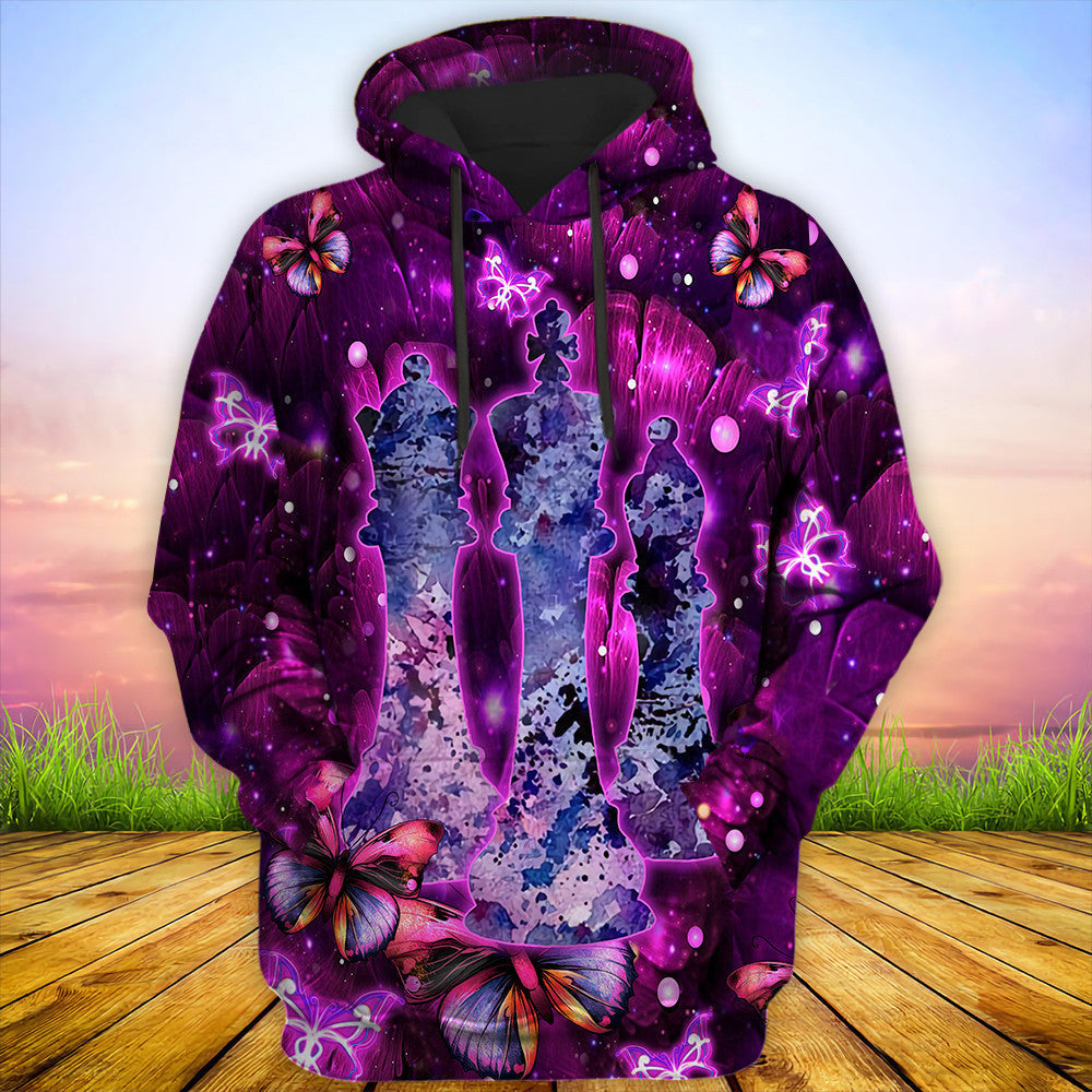 Purple Flower Chess Shirt, Floral Queen & King All-Over Print Unisex Tee