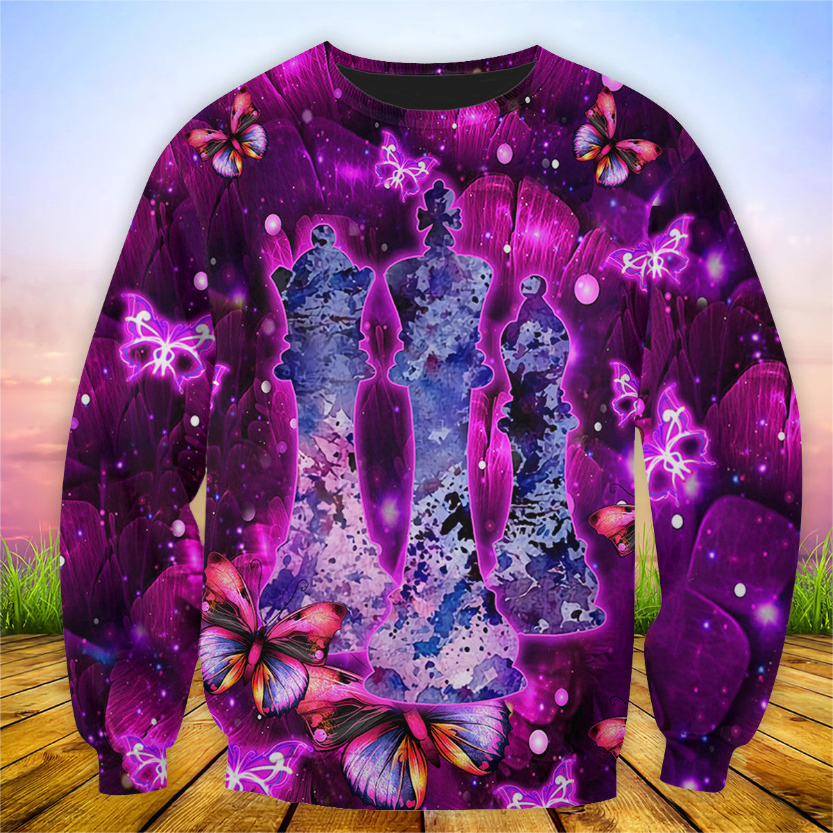 Purple Flower Chess Shirt, Floral Queen & King All-Over Print Unisex Tee