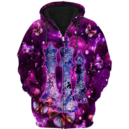 Purple Flower Chess Shirt, Floral Queen & King All-Over Print Unisex Tee