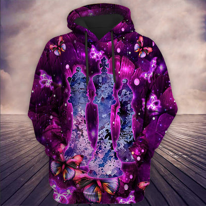Purple Flower Chess Shirt, Floral Queen & King All-Over Print Unisex Tee
