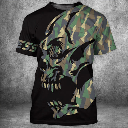 Skull Camo Chess Shirt, Dark Tactical Chessboard All-Over Print Unisex Tee