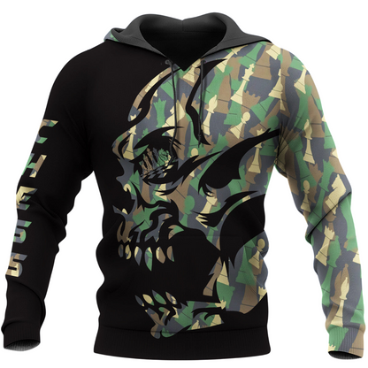 Skull Camo Chess Shirt, Dark Tactical Chessboard All-Over Print Unisex Tee
