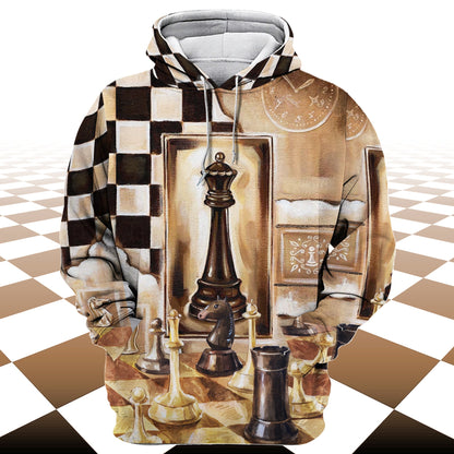 Watercolor Chess Shirt, Artistic King & Queen All-Over Print Unisex Tee