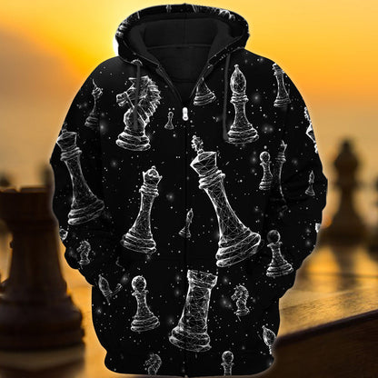 Artistic Chess Shirt, Modern Abstract Board All-Over Print Unisex Tee