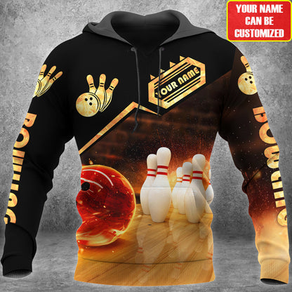 Flaming Bowling Shirt, Fire Bowling Ball & Pins All-Over Print Unisex Tee