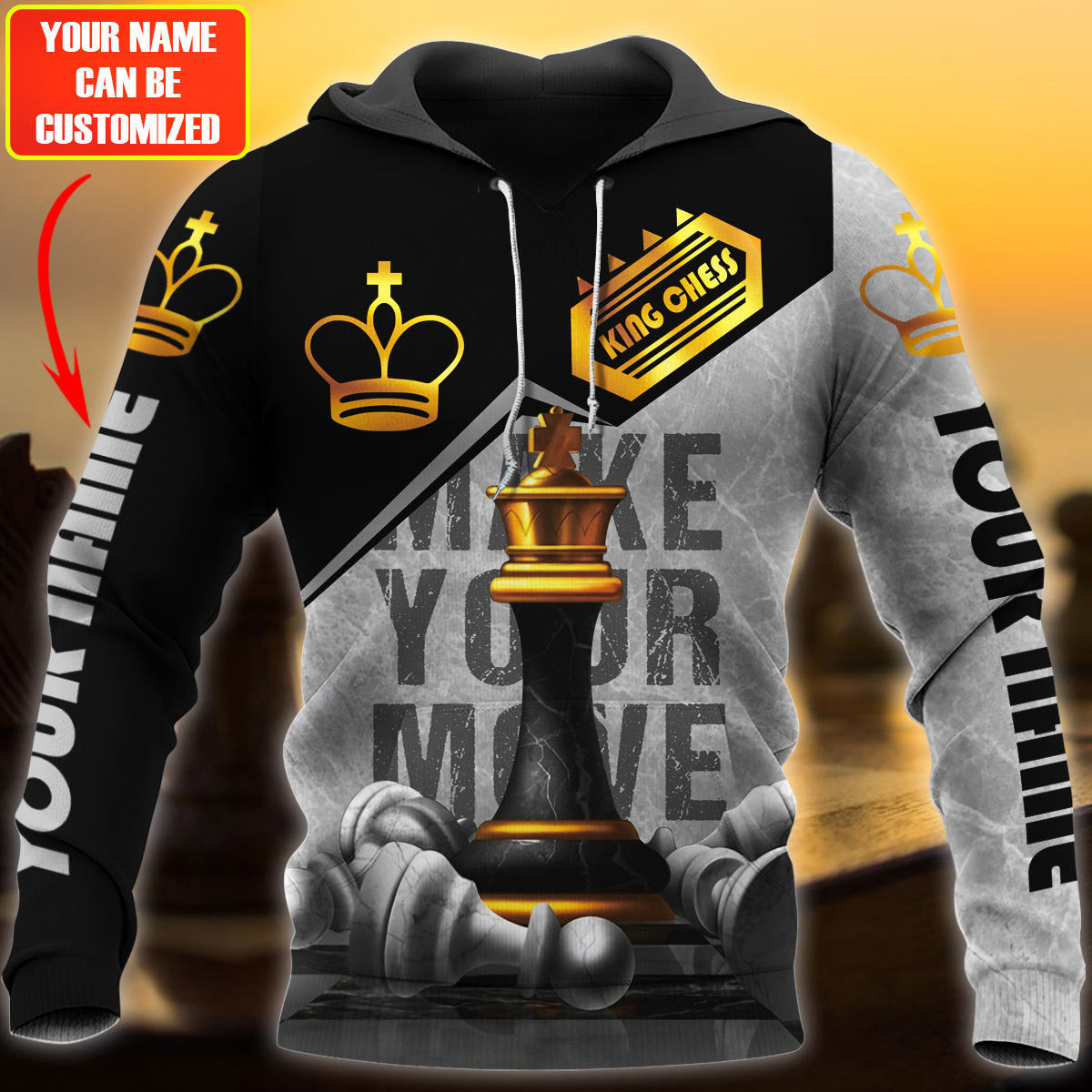 Make Your Move King Chess Shirt, Golden Royal Board All-Over Print Unisex Tee