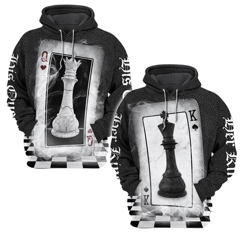 King & Queen Chess Couple Hoodie Set, Romantic 3D All-Over Print Chess Apparel