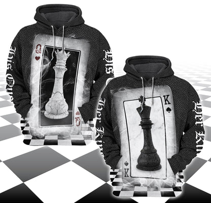 King & Queen Chess Couple Hoodie Set, Romantic 3D All-Over Print Chess Apparel