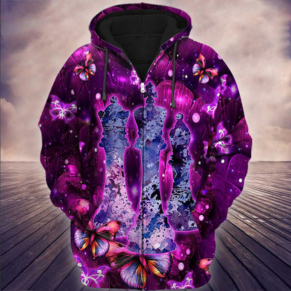 Purple Floral Chess Shirt, Elegant Chess Pieces All-Over Print Unisex Tee