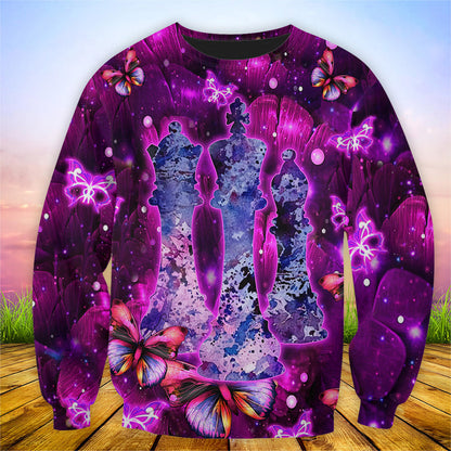 Purple Floral Chess Shirt, Elegant Chess Pieces All-Over Print Unisex Tee