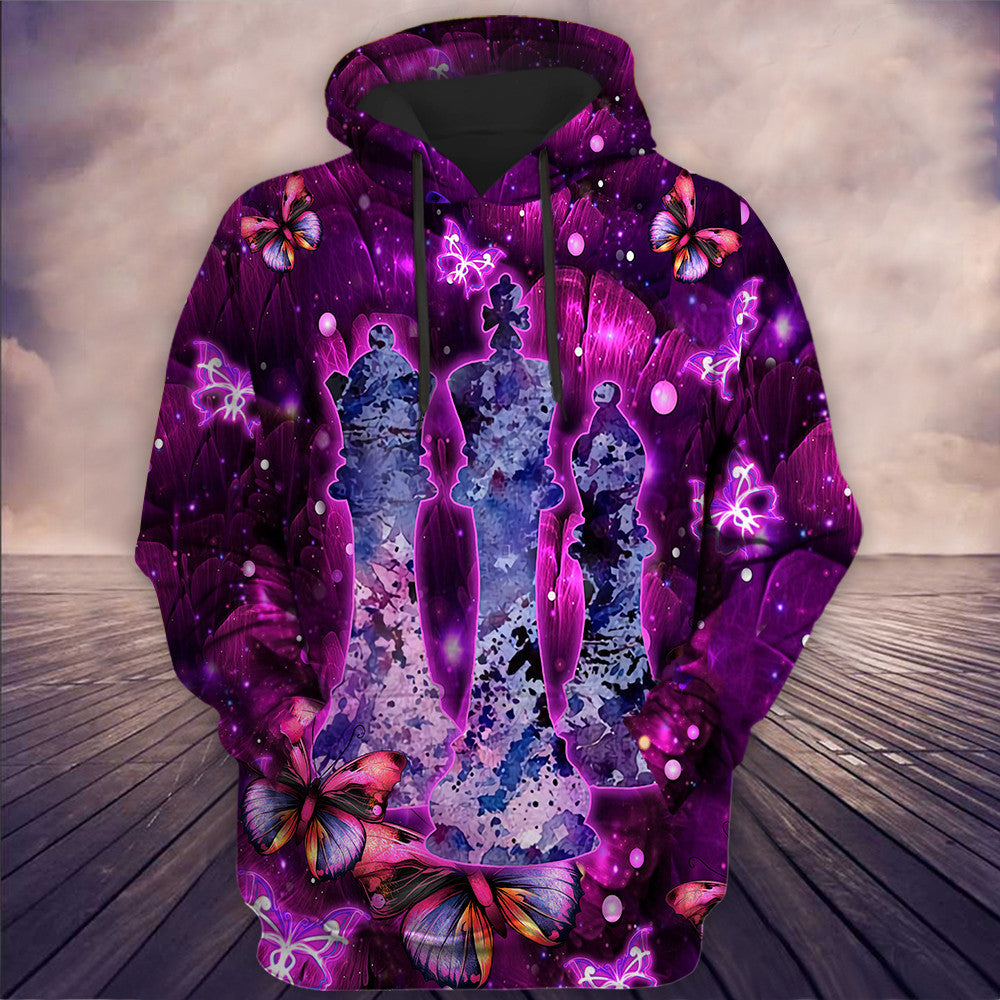 Purple Floral Chess Shirt, Elegant Chess Pieces All-Over Print Unisex Tee