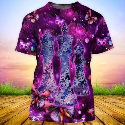 Purple Floral Chess Shirt, Elegant Chess Pieces All-Over Print Unisex Tee