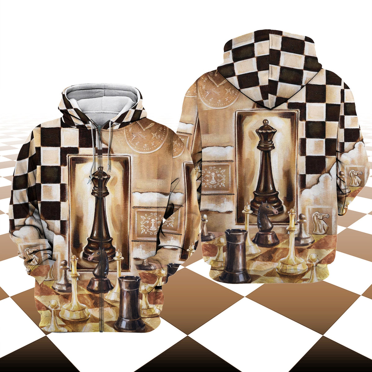 Watercolor Chess Shirt, Artistic Chessboard All-Over Print Unisex Tee