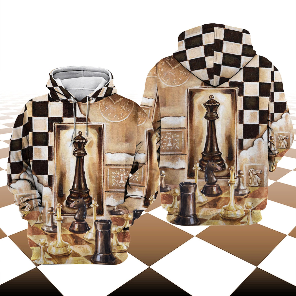 Watercolor Chess Shirt, Artistic Chessboard All-Over Print Unisex Tee