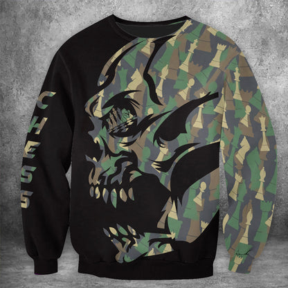 Skull Chess Camo Shirt, Tactical Chessboard All-Over Print Unisex Tee