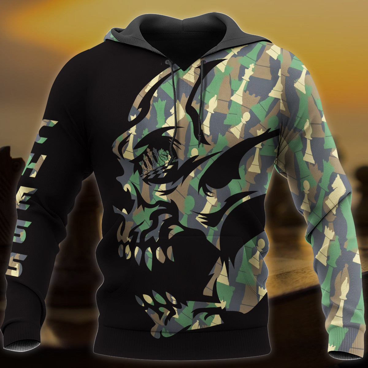 Skull Chess Camo Shirt, Tactical Chessboard All-Over Print Unisex Tee