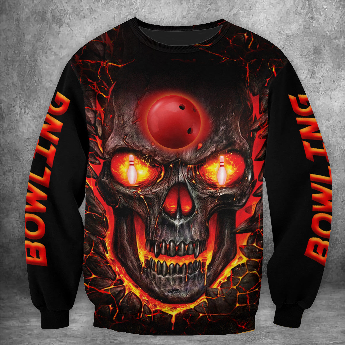 Skull Bowling Shirt, Dark Bowling Ball & Pins All-Over Print Unisex Tee
