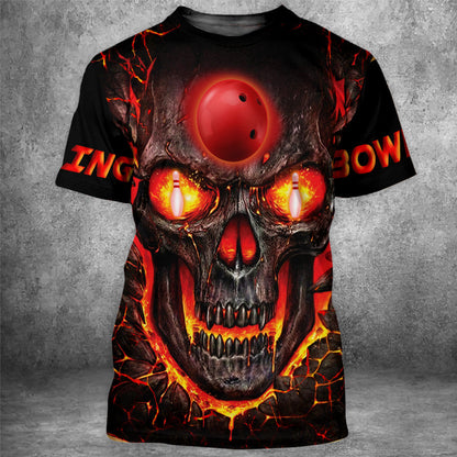 Skull Bowling Shirt, Dark Bowling Ball & Pins All-Over Print Unisex Tee