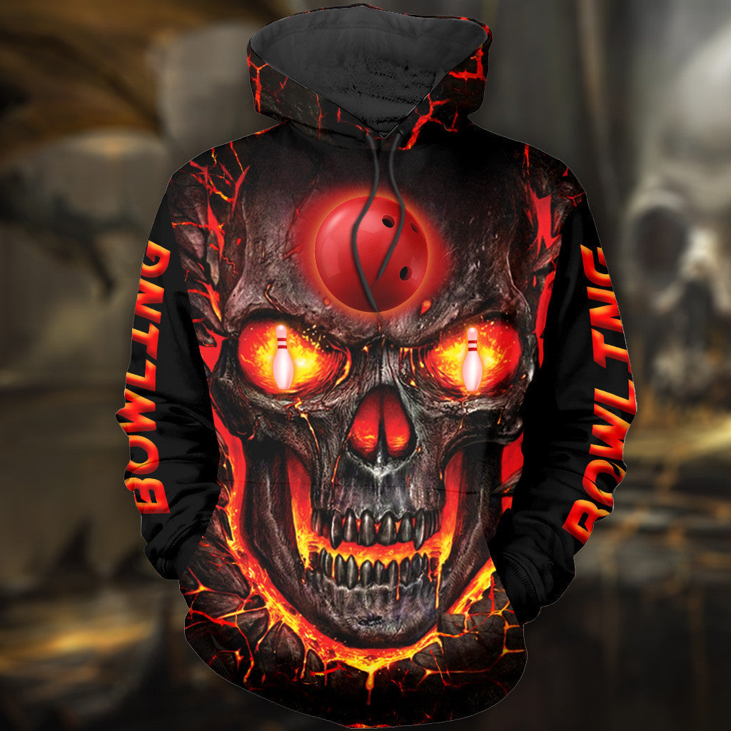 Skull Bowling Shirt, Dark Bowling Ball & Pins All-Over Print Unisex Tee