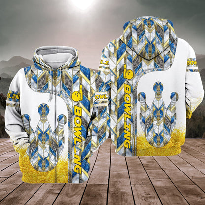 Diamond Bowling Shirt, Bowling Ball & Pins All-Over Print Unisex Tee