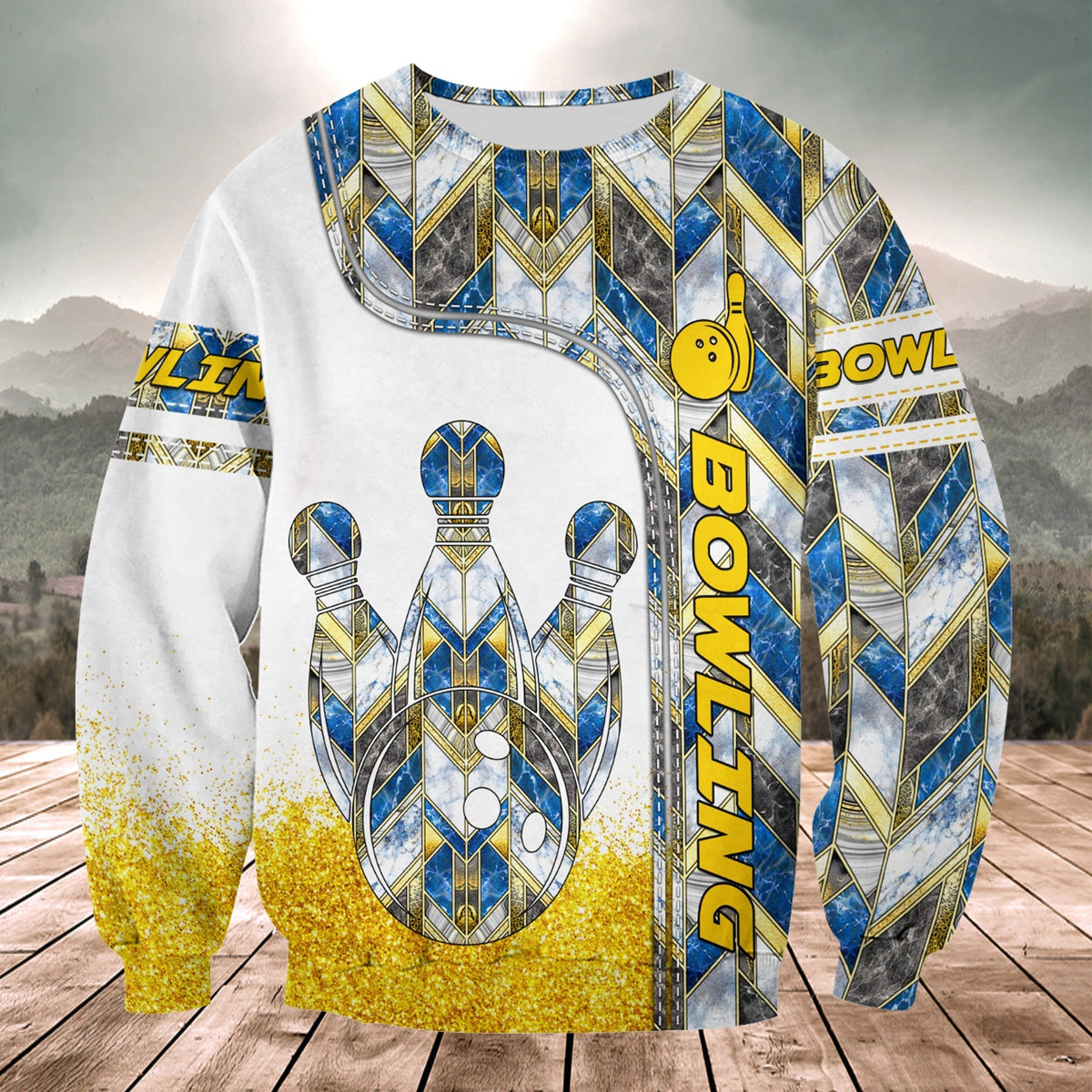 Diamond Bowling Shirt, Bowling Ball & Pins All-Over Print Unisex Tee