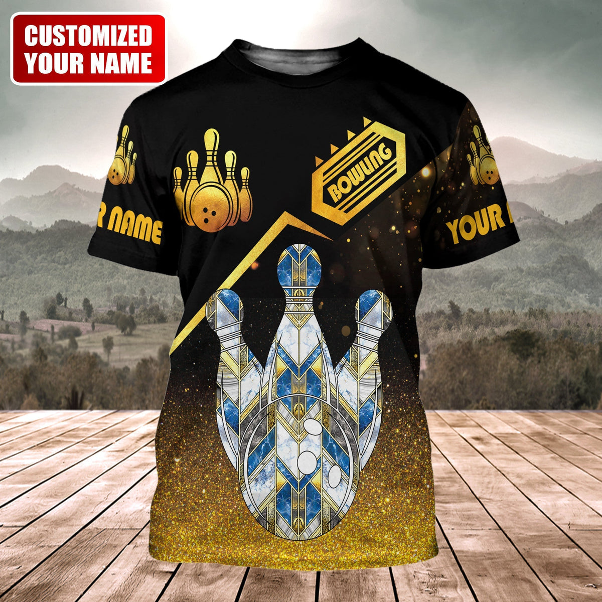 Bowling Champion Shirt, Classic Ball & Pins All-Over Print Unisex Tee