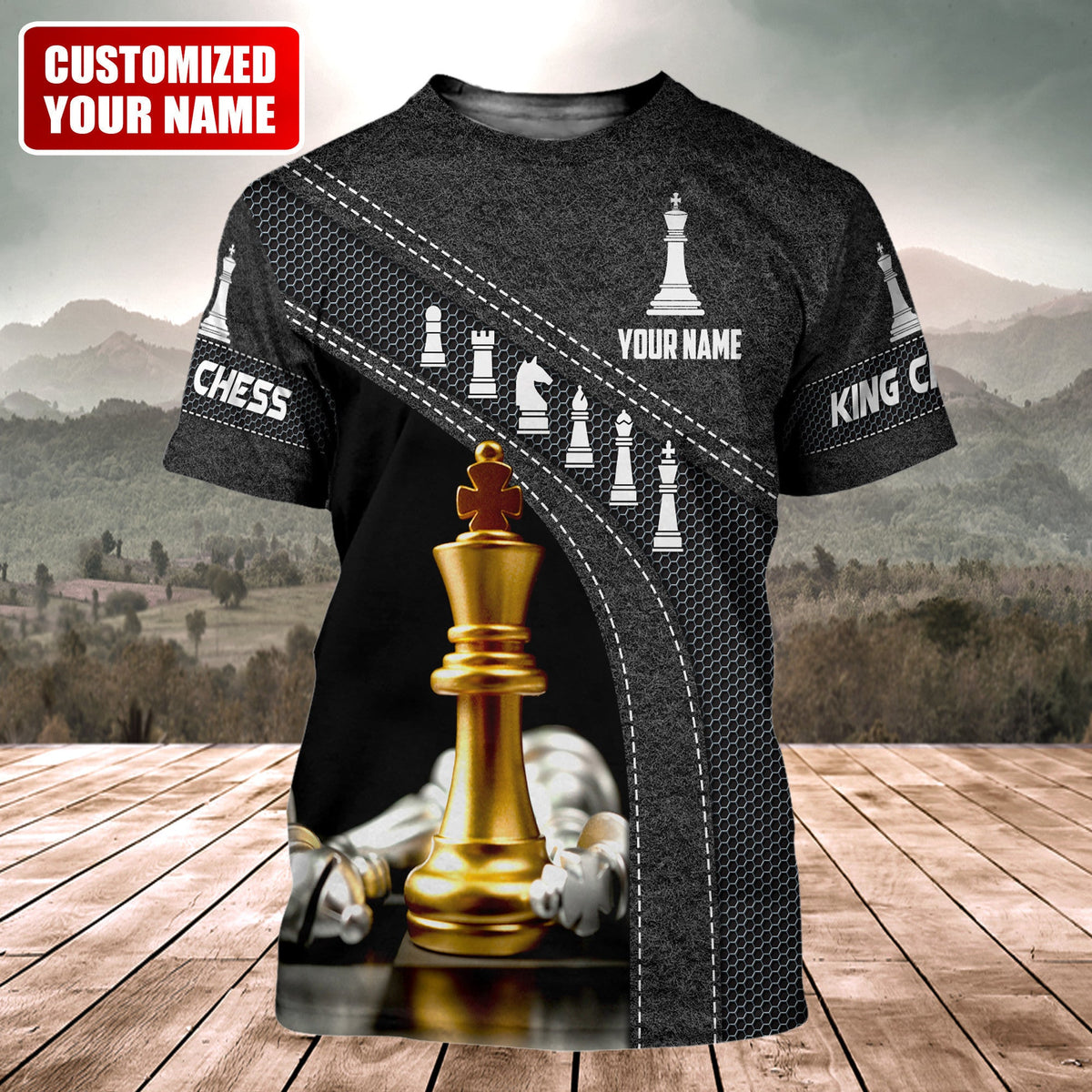 Gold King Chess Shirt, Royal Crown Strategy All-Over Print Unisex Tee