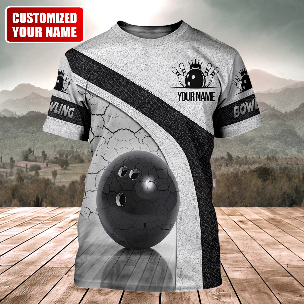Bowling Power Strike Shirt, Dynamic Ball & Pins All-Over Print Unisex Tee