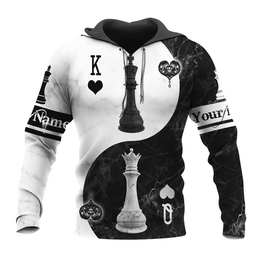 King & Queen Chess Yin Yang Shirt, Balance Strategy All-Over Print Unisex Tee