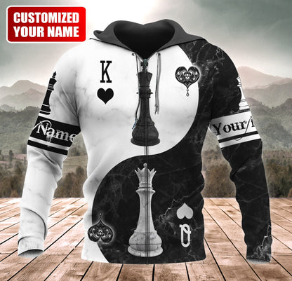 King & Queen Chess Yin Yang Shirt, Balance Strategy All-Over Print Unisex Tee